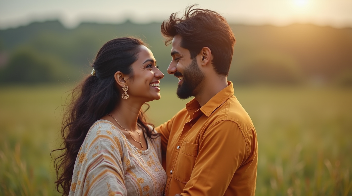 happy_indian_couple_woman_looking_down_and_smiling_long_shot_full_body_distant_view_rugf8t0b6g7tviv6nazv_0